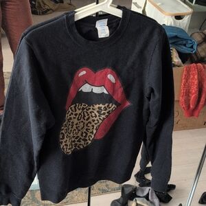 Black Graphic Sweater with Red and Leopard Print